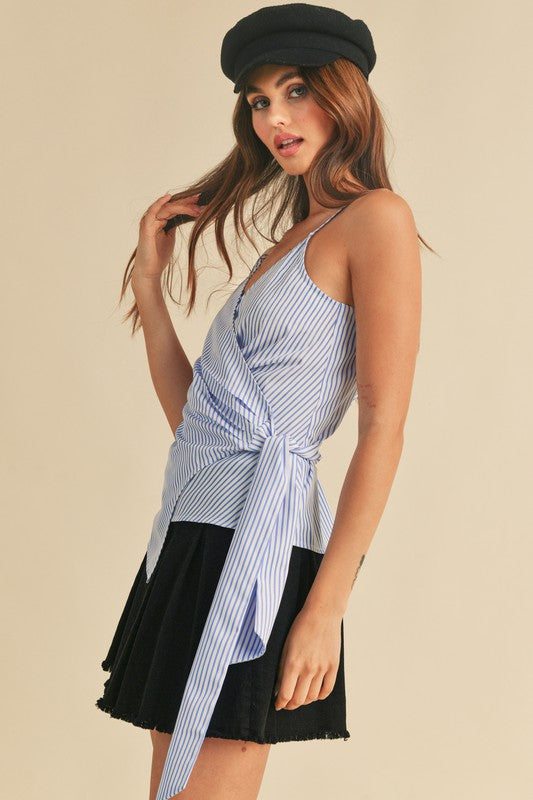 Aemi + Co Side Knotted Surplice Striped Cami