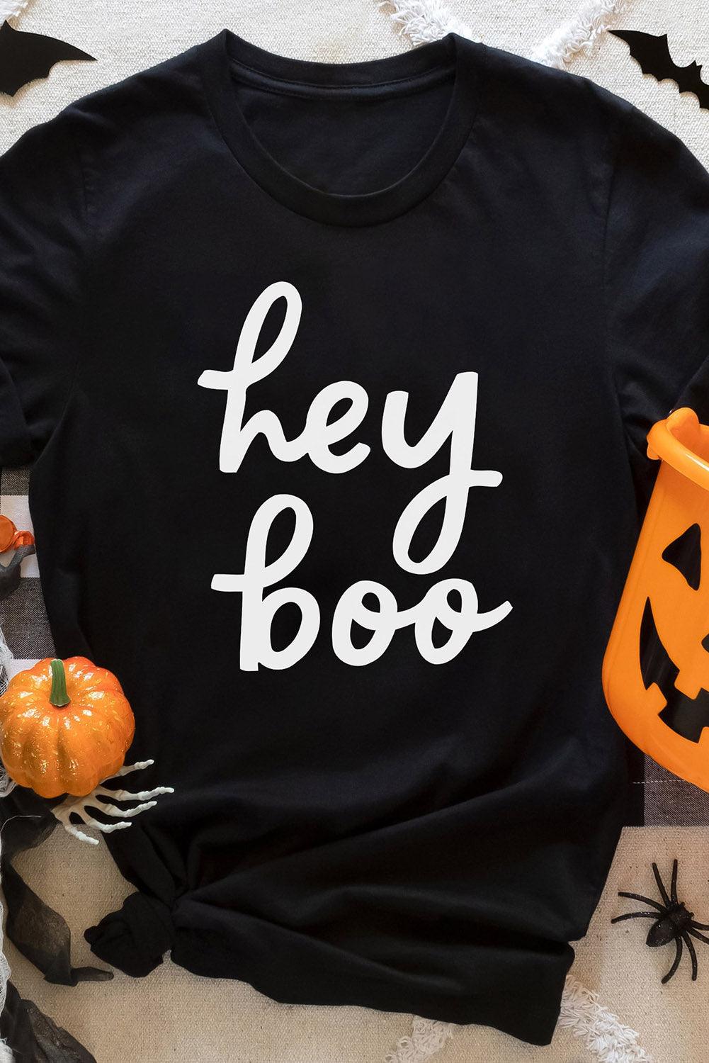 Black hey boo Wordart Graphic T-shirt - L & M Kee, LLC