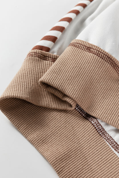 Brown Stripe Colorblock Patchwork Contrast Stitching Oversize Sweatshirt