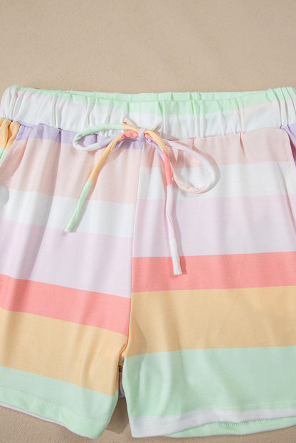 White Rainbow Striped T Shirt and Shorts Set