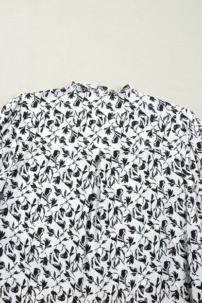 Black Printed Lace Detail Floral Puff Sleeve Fall Shirt