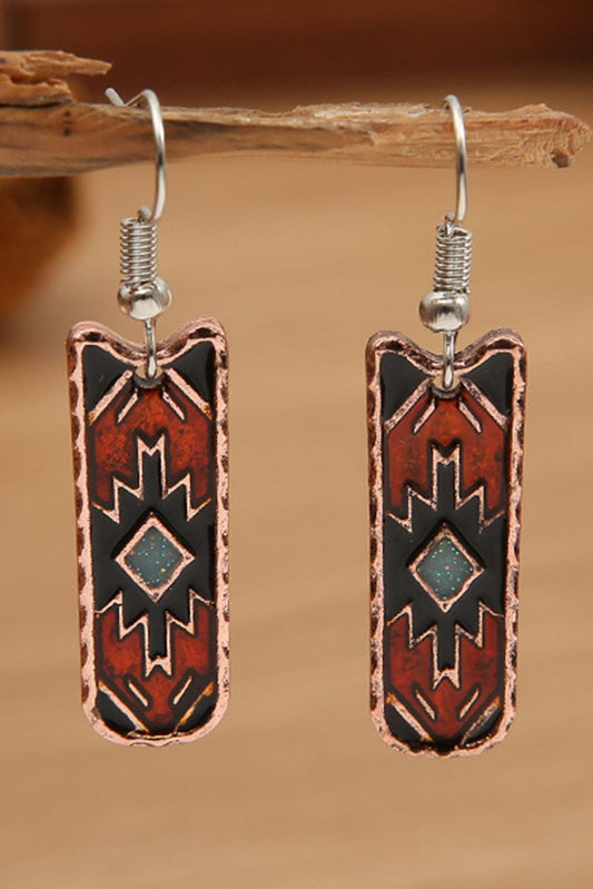 Burgundy Western Aztec Pattern Alloy Dangle Earrings - L & M Kee, LLC