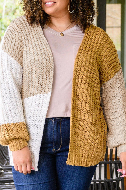 Color Block Knitted Open Front Plus Size Cardigan - L & M Kee, LLC