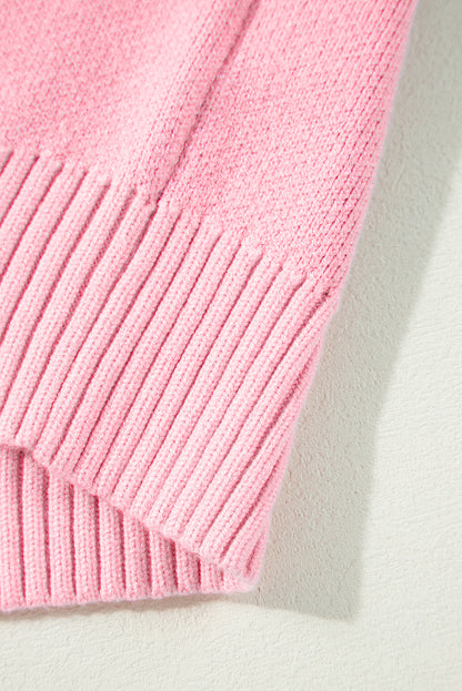 Pink Plaid Pattern Knitted Drop Shoulder Sweater