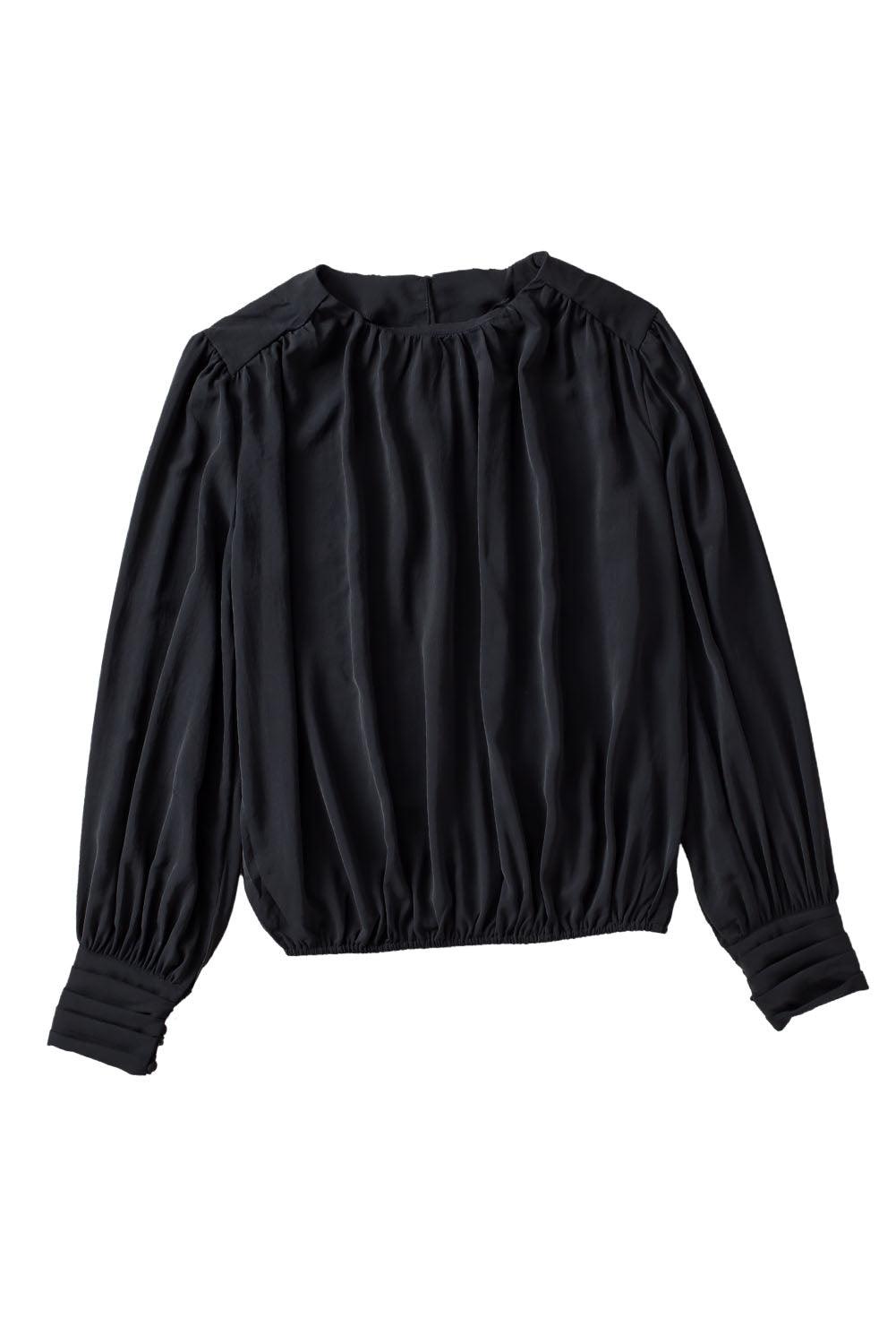 Black Padded Shoulder Buttoned Cuffs Pleated Loose Blouse - L & M Kee, LLC