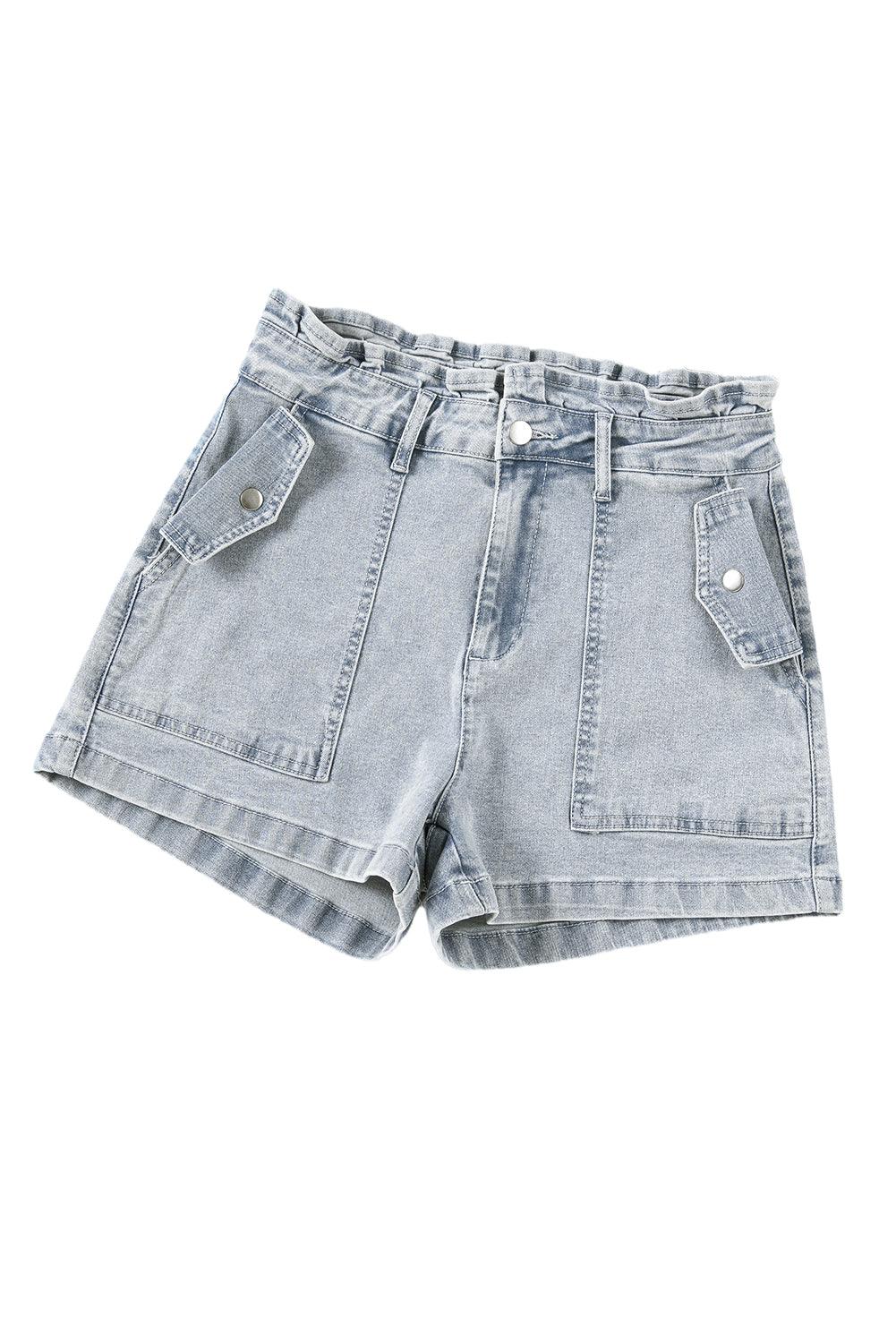 Beau Blue Ruffled High Waist Flap Pockets Denim Shorts - L & M Kee, LLC