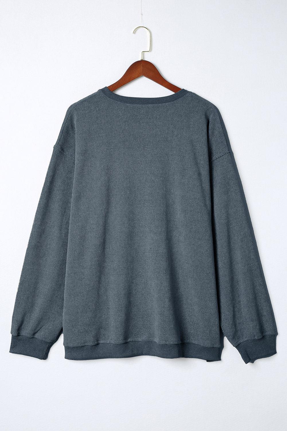 Blue Plus Size Corded Round Neck Sweatshirt - L & M Kee, LLC