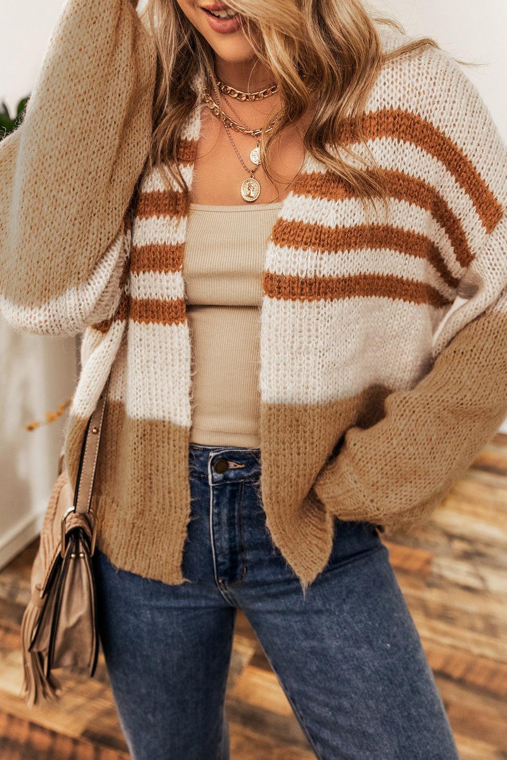 Flaxen Colorblock Striped Open Cardigan - L & M Kee, LLC