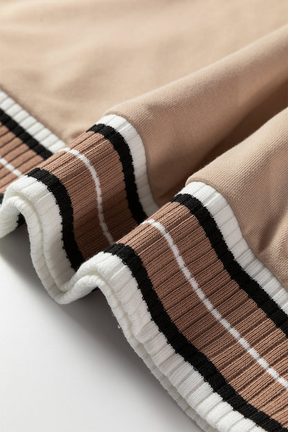 Navy Blue Varsity Contrast Striped Trim V Neck Sweatshirt