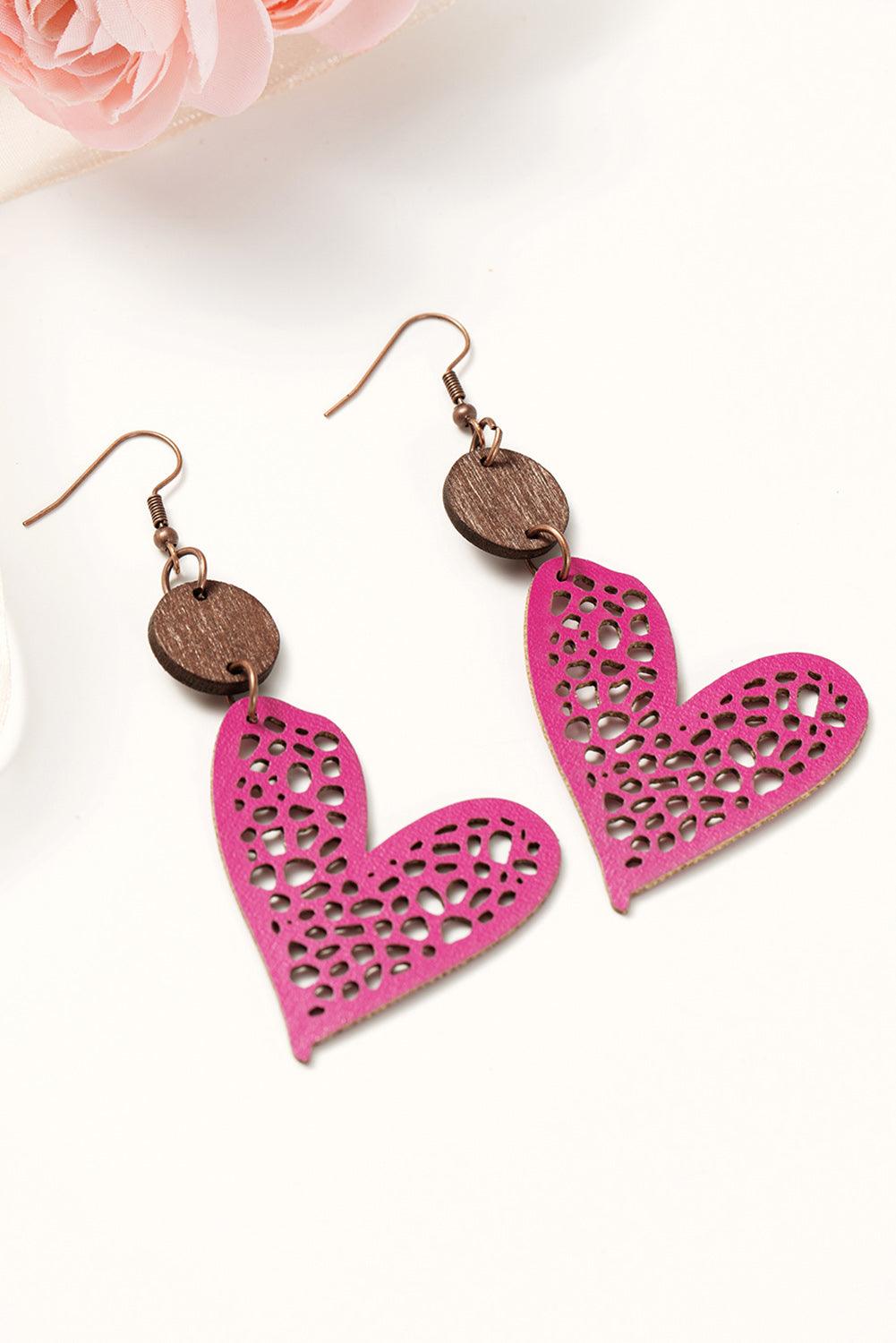 Rose Red Valentine Hollow-out Love Heart Dangle Earrings - L & M Kee, LLC