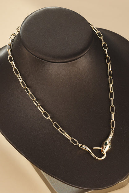 Gold Snake Design Rhinestone Decor Plated Chain Necklace