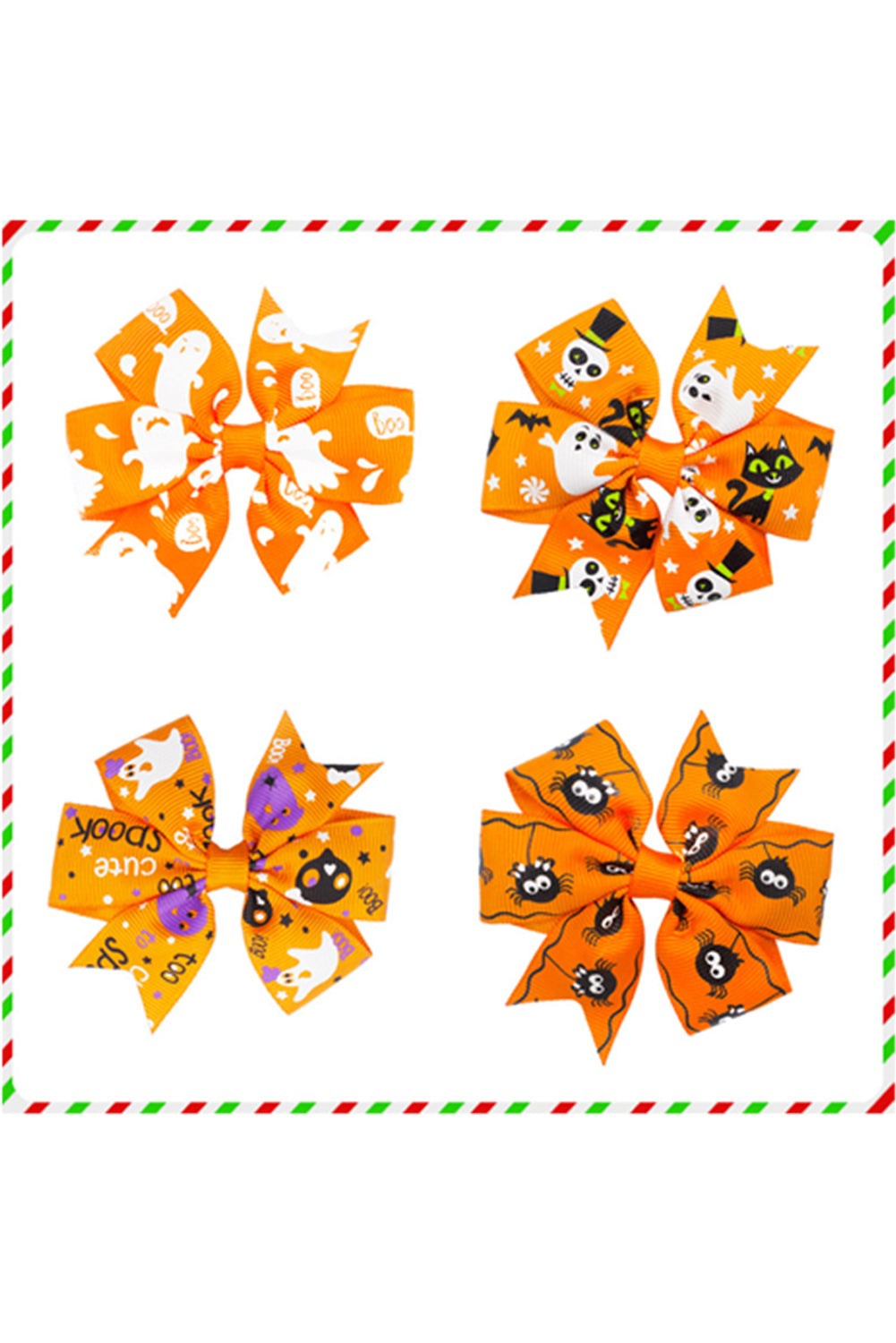 Citrus Ghost Spider Skull Printed Bow Halloween 4 Pcs Hair Clip Set