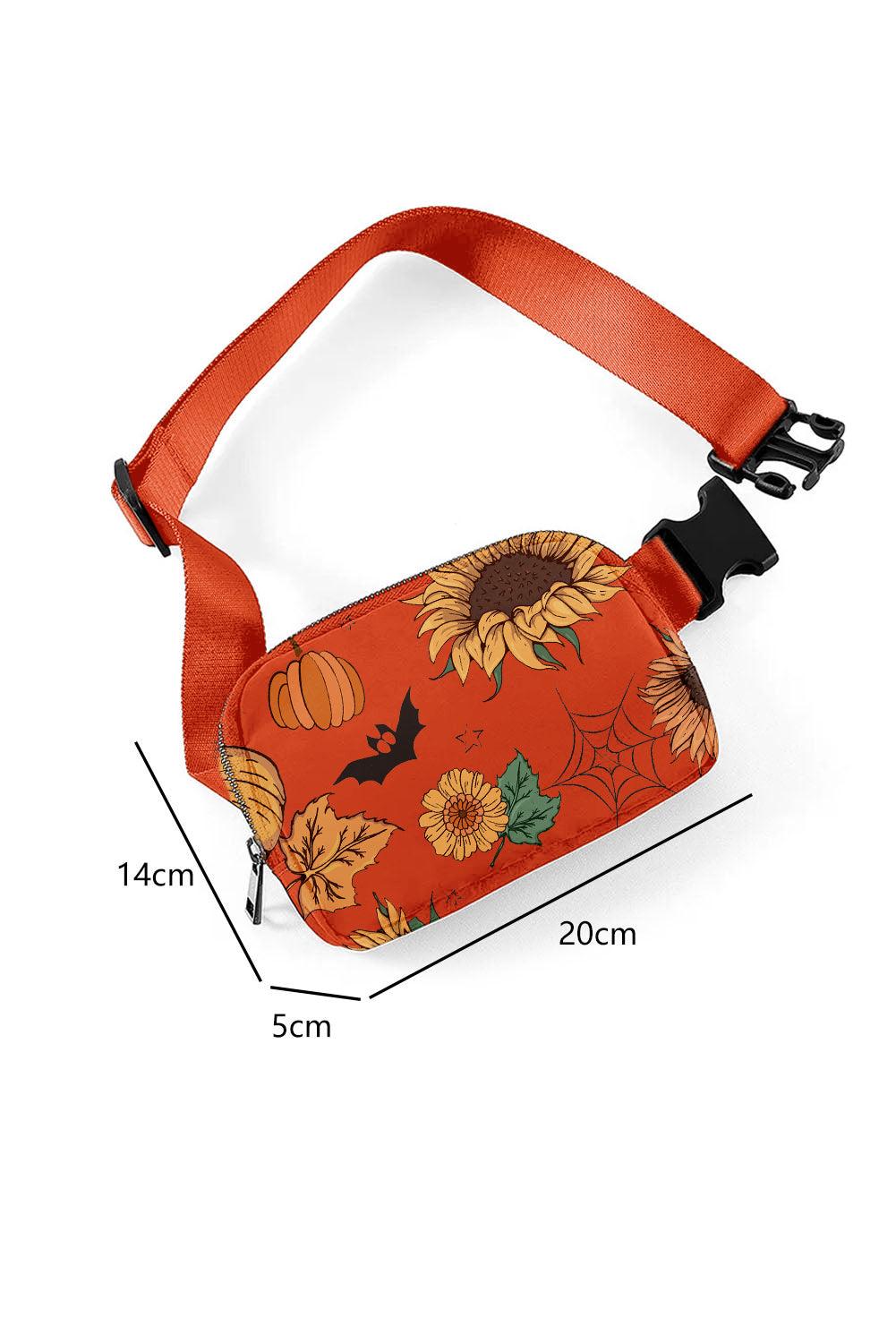 Orange Pumpkin Sunflower Halloween Graphic Crossbody Bag - L & M Kee, LLC