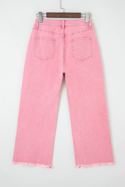Peach Blossom Acid Washed High Rise Cropped Wide Leg Jeans