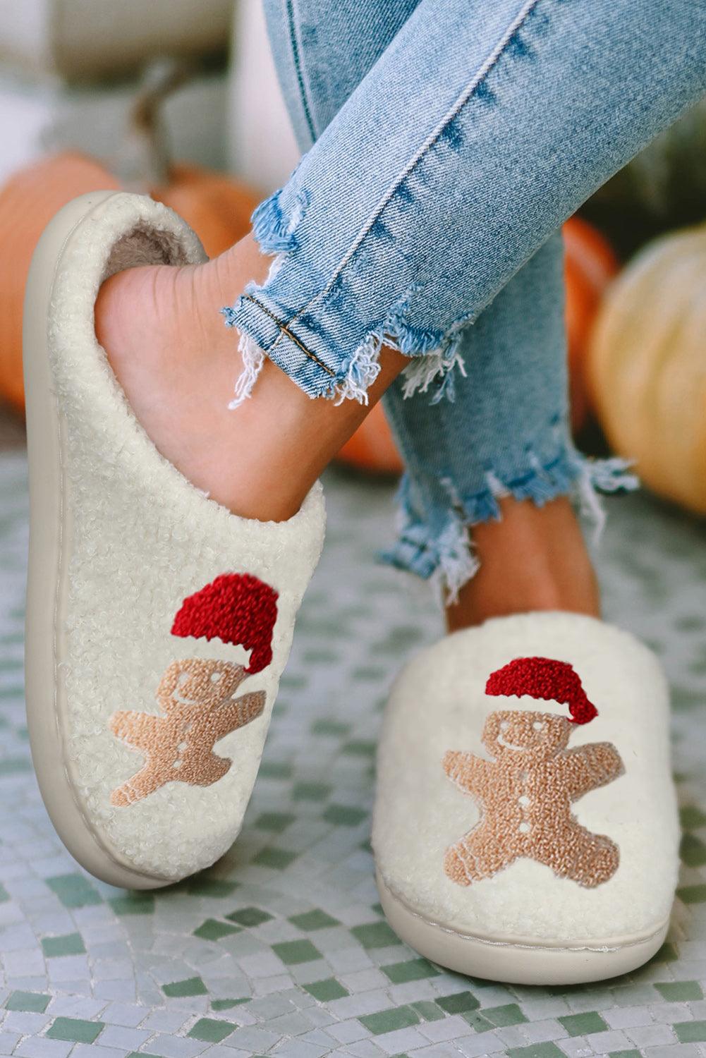 White Christmas Deer Home Indoor Plush Slippers - L & M Kee, LLC