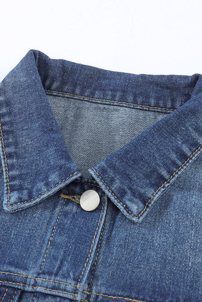 Blank Apparel - Blue Lapel Distressed Raw Hem Buttons Denim Jacket - L & M Kee, LLC