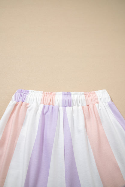 Purple Stripe Multicolored Print Drawstring Loose Pants with Side Pockets
