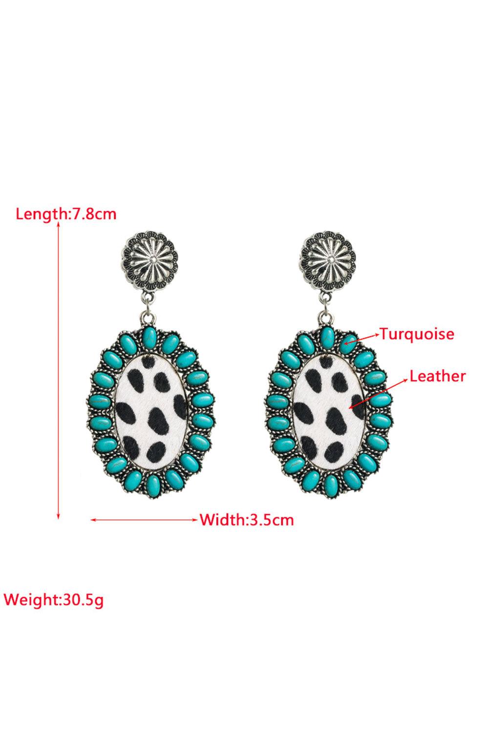 Western Turquoise Leopard Drop Earrings - L & M Kee, LLC