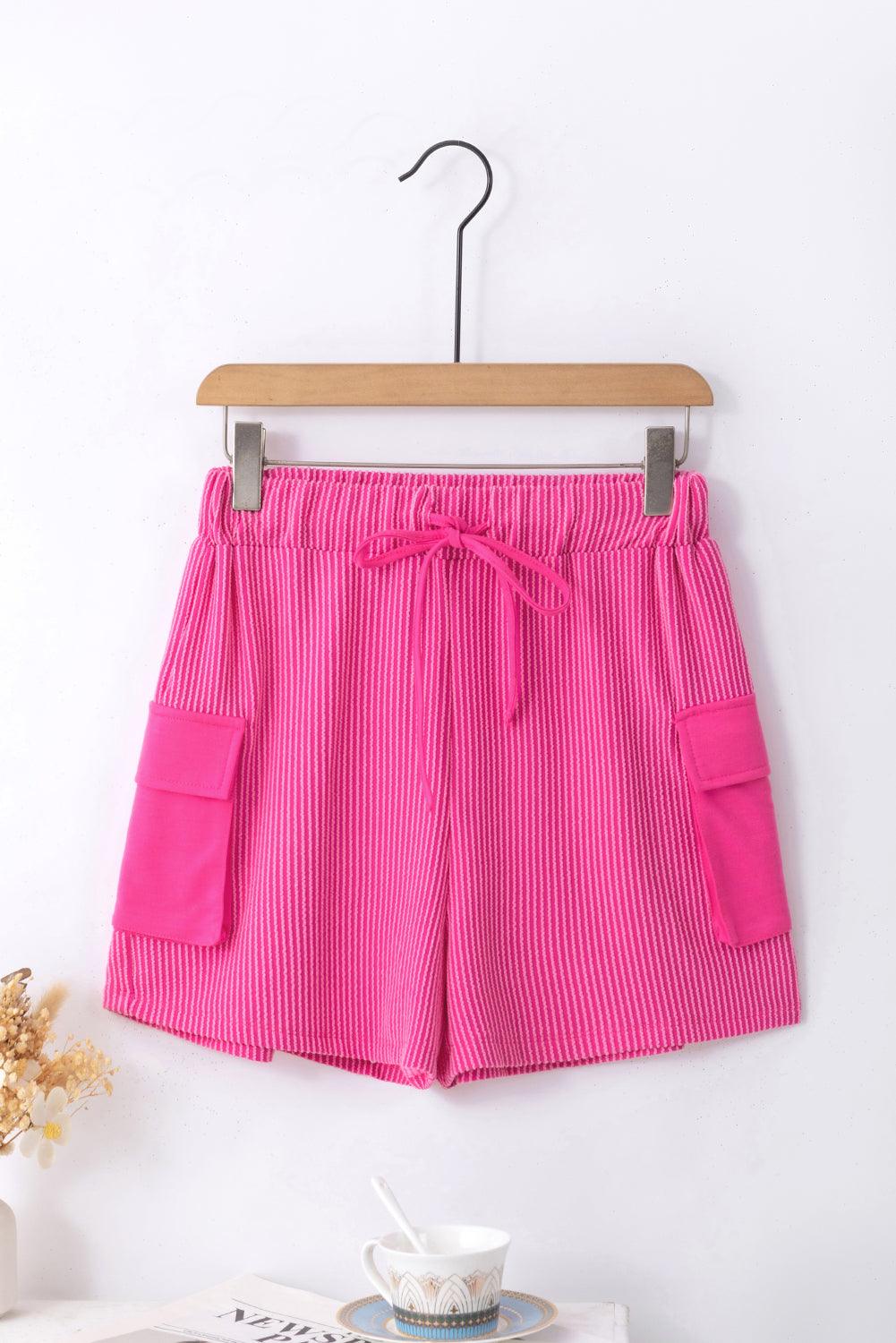 Bright Pink Cargo Pocket Wide-leg Shorts - L & M Kee, LLC