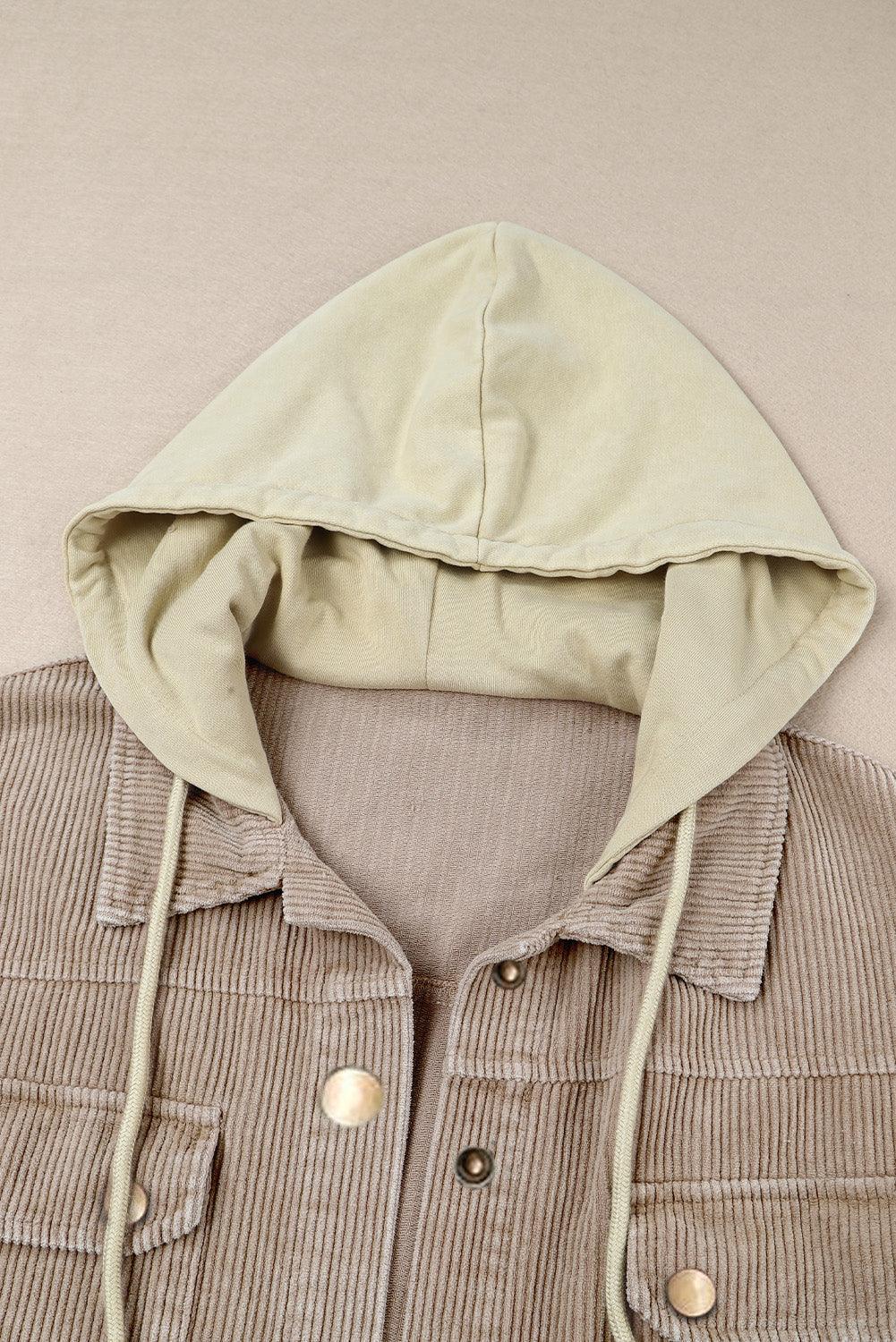 Gray Color Block Button Down Hooded Corduroy Jacket - L & M Kee, LLC