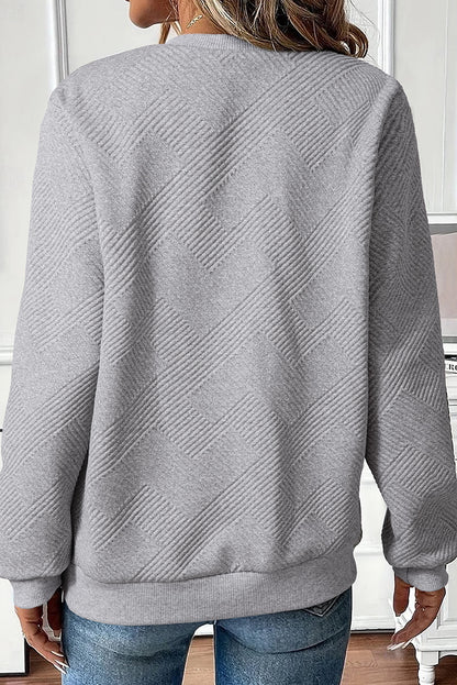 Medium Grey Trendy Textured Half Zip Loose Sweatshirt