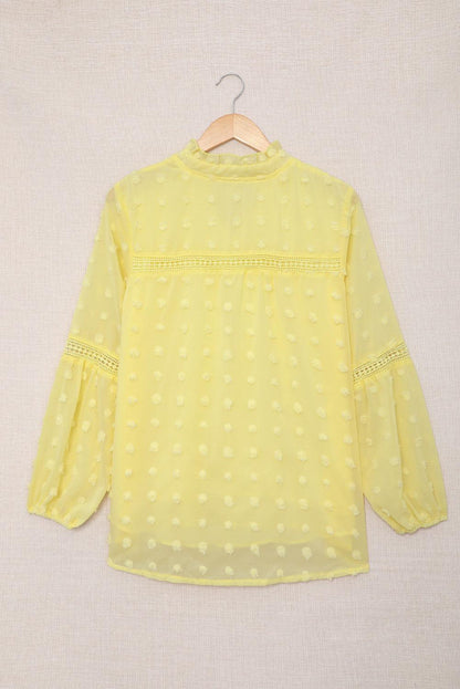 Blue Ruffled Split Neck Lace Hollow Out Puff Sleeve Polka Dot Blouse - L & M Kee, LLC