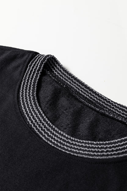 Black Halloween Rhinestone Pumpkin Face Contrast Ribbed Long Sleeve Patchwork Top