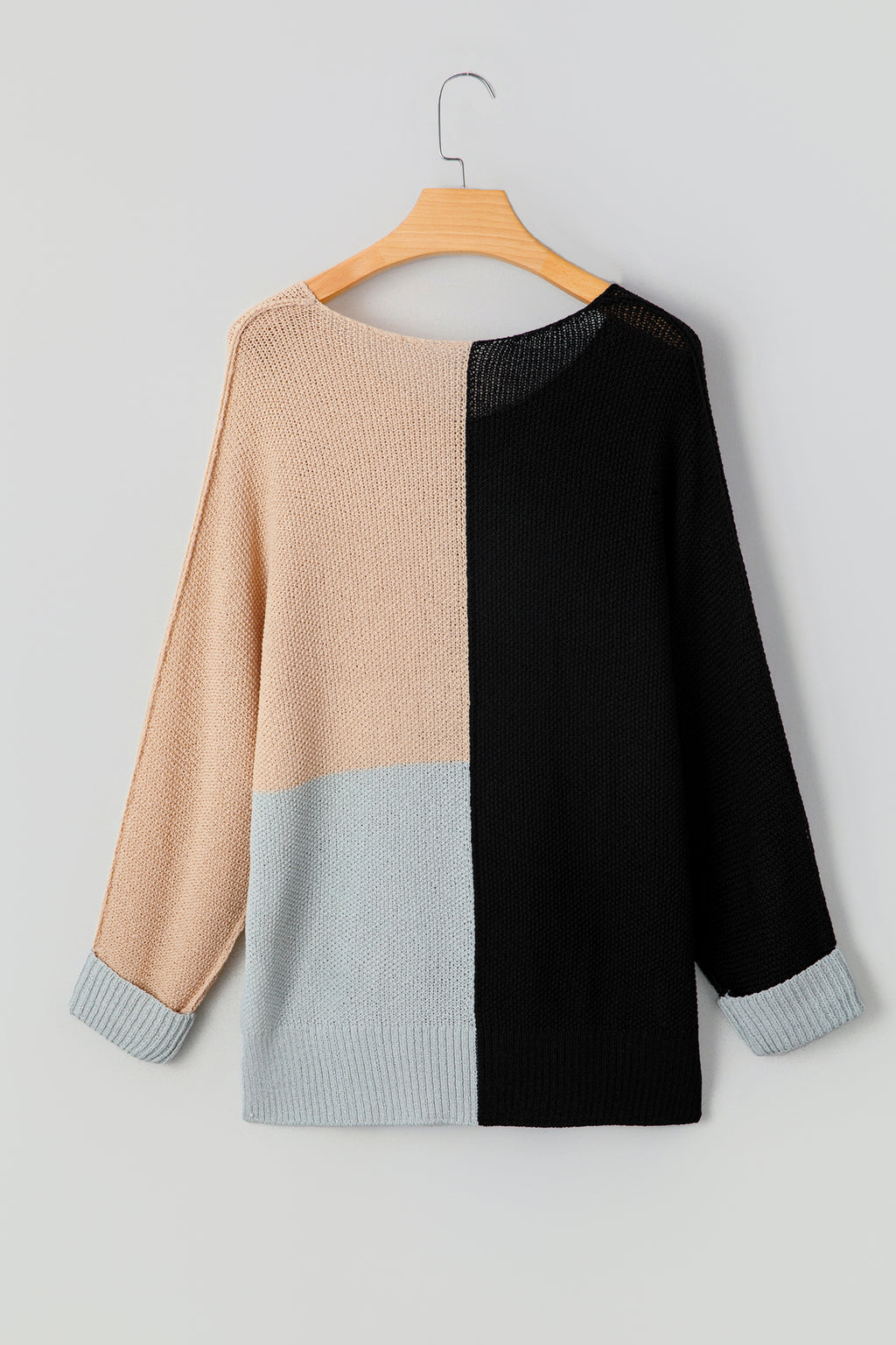 Chestnut Color Block Knit V Neck Loose Sweater
