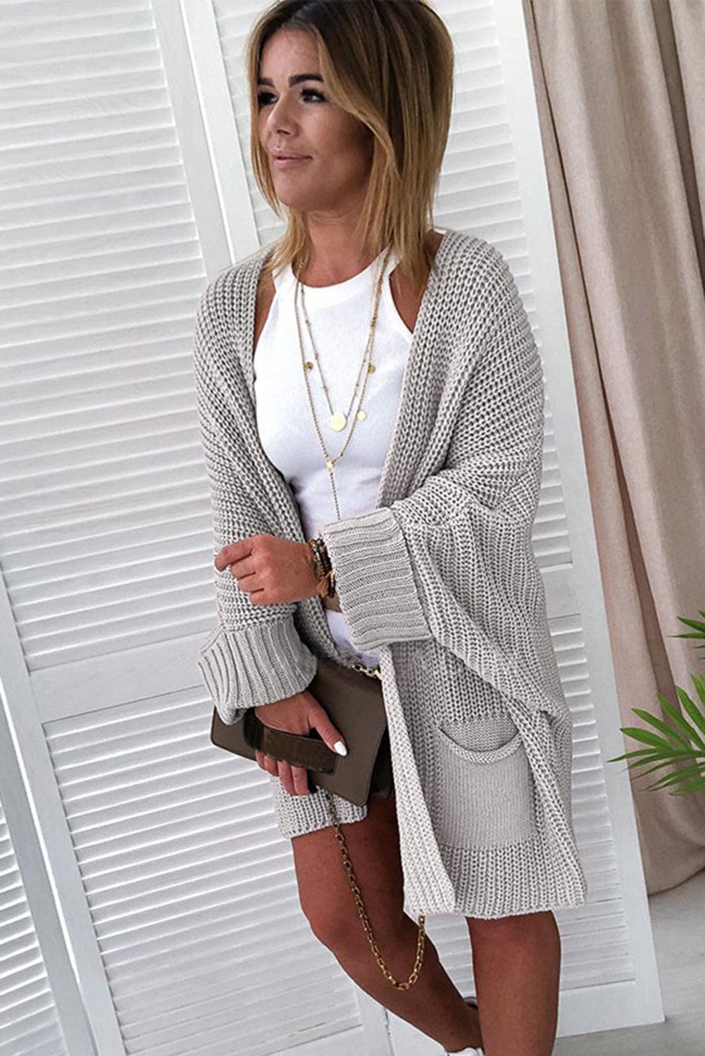 Khaki Oversized Fold Over Sleeve Sweater Cardigan - L & M Kee, LLC