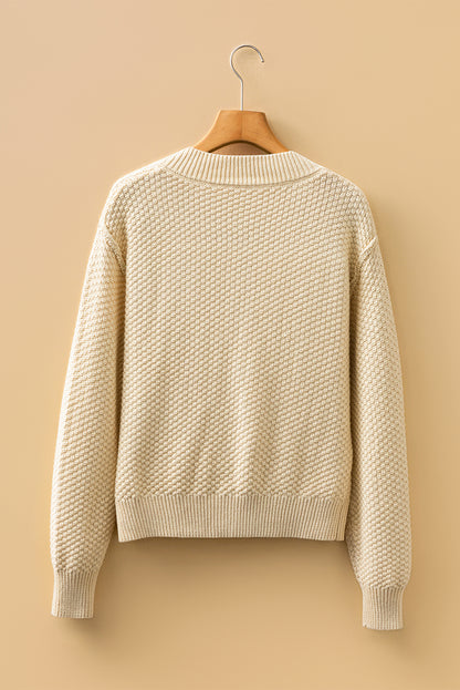 Beige Button Front Cropped Cardigan Sweater