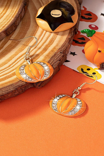 Orange Halloween Rhinestone Pumpkin Hook Earrings - L & M Kee, LLC