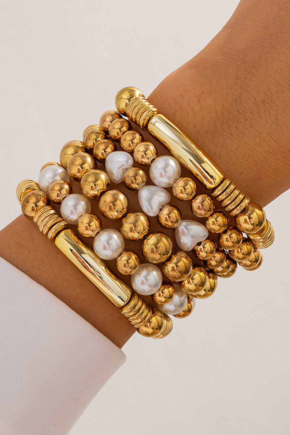 Gold Pearl Beaded Alloy Multi Layered Bracelet