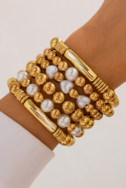 Gold Pearl Beaded Alloy Multi Layered Bracelet