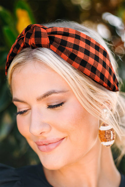 Orange Halloween Plaid Print Knotted Headband