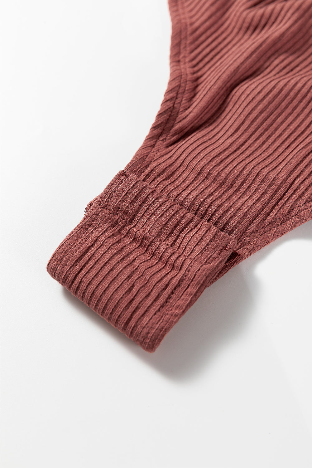 Mineral Red Ribbed Long Sleeve Crew Neck Solid Color Bodysuit