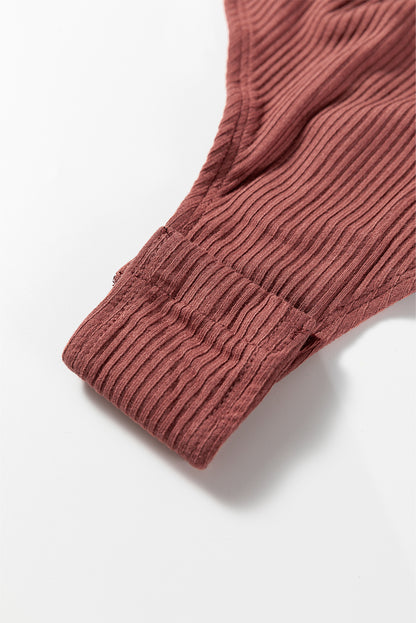 Mineral Red Ribbed Long Sleeve Crew Neck Solid Color Bodysuit