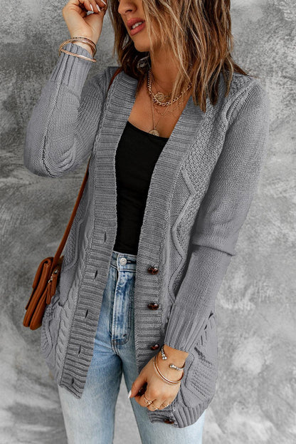 Blue Front Pocket and Buttons Closure Cardigan - L & M Kee, LLC