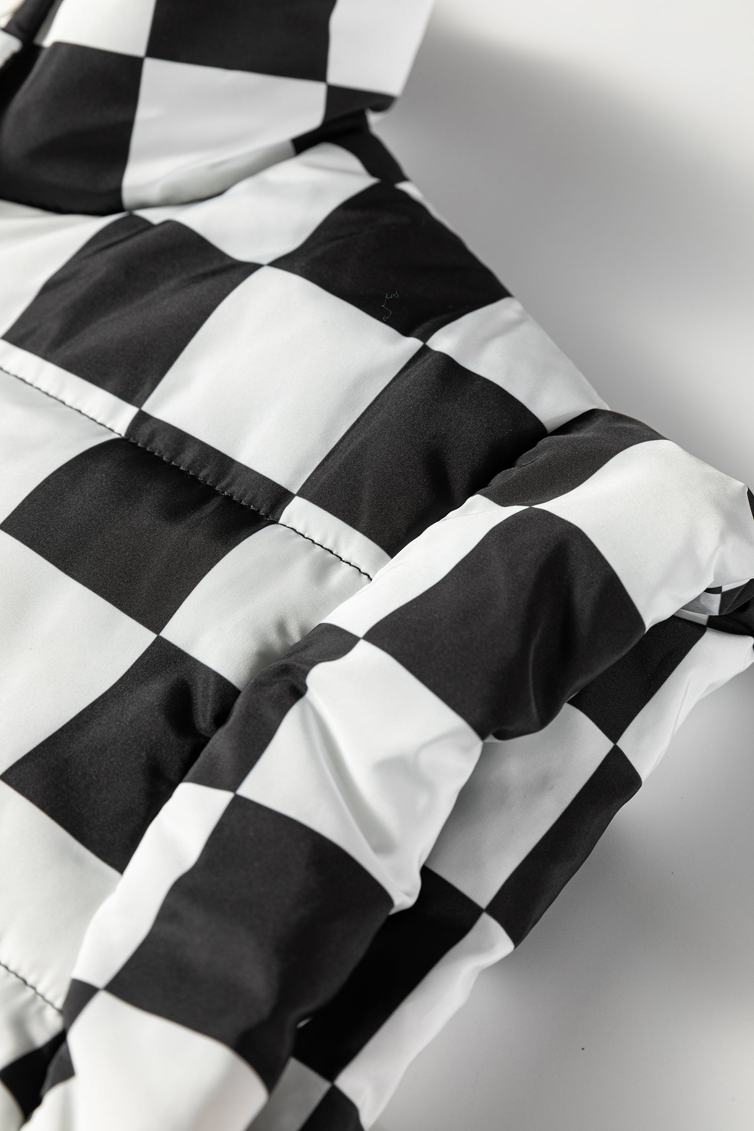 Black Double Checked Stand Collar Cropped Puffer Vest