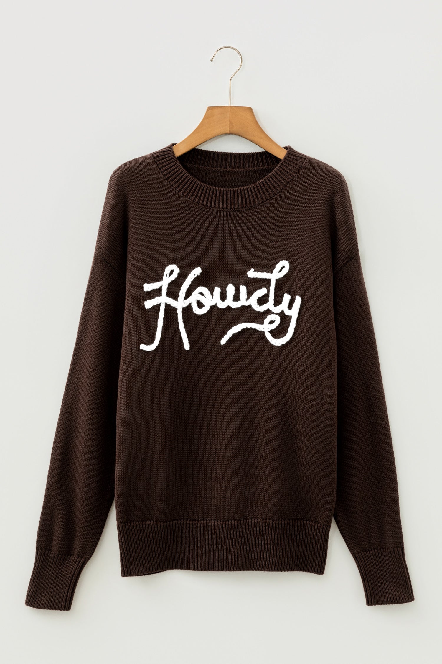 Chicory Coffee Howdy Embroidered Graphic Western Sweater