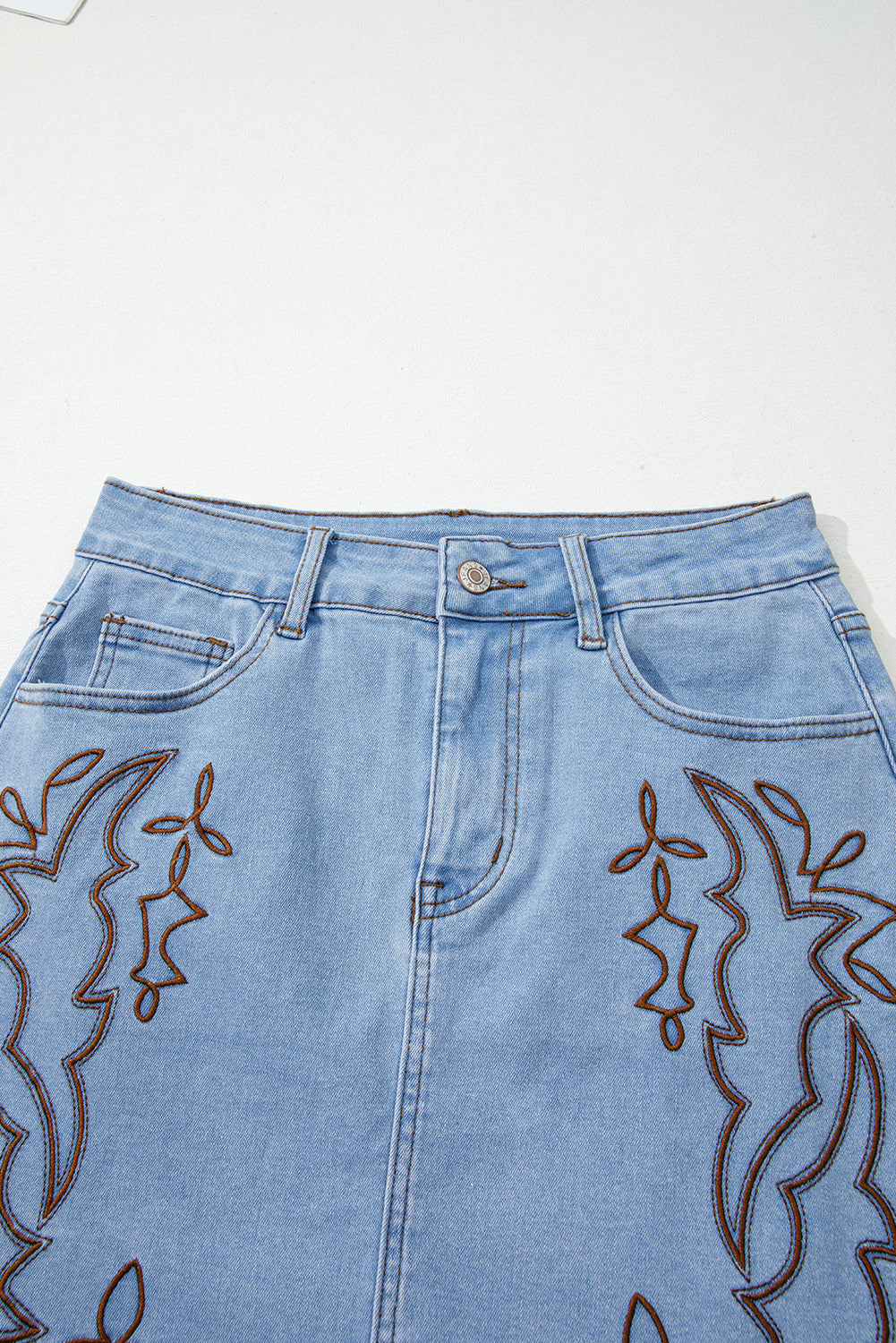 Beau Blue Western Embroidered Denim Mini Skirt