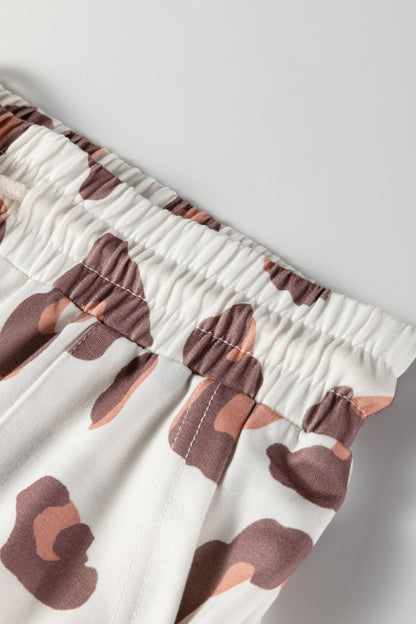 Beige Drawstring Leopard Print Patch Pocket Loose Pants