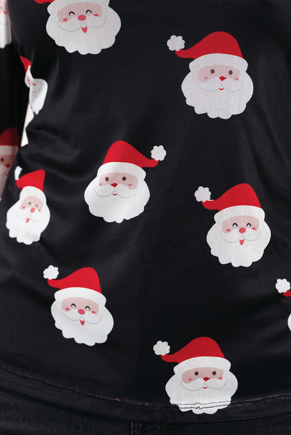 Black Christmas Fashion Print Slim Fit Long Sleeve Top