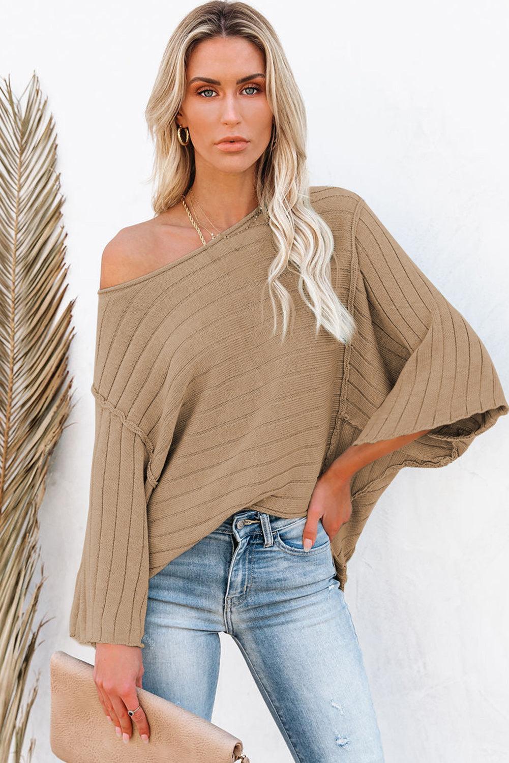 Green Exposed Seam Ribbed Knit Dolman Top - L & M Kee, LLC