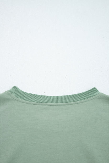 Coffee Raw Edge Flower Patch Drop Shoulder Casual Top