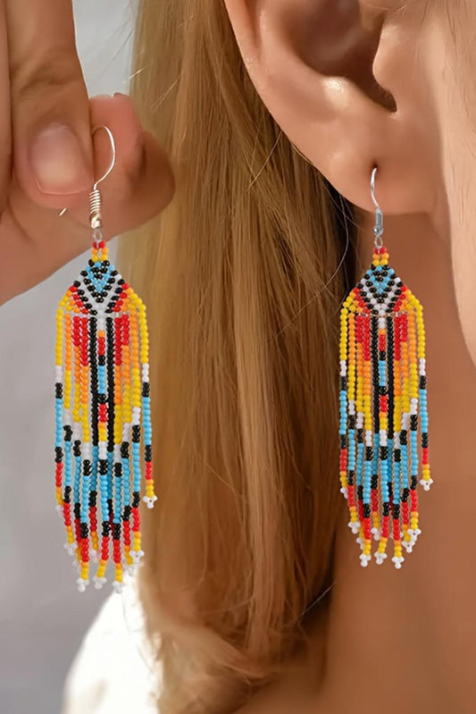 White Western Rice Bead Tassel Hook Earring - L & M Kee, LLC