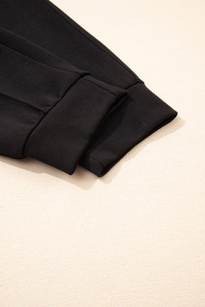 Black Exposed Seam Detail Skinny Drawstring Jogger Pants