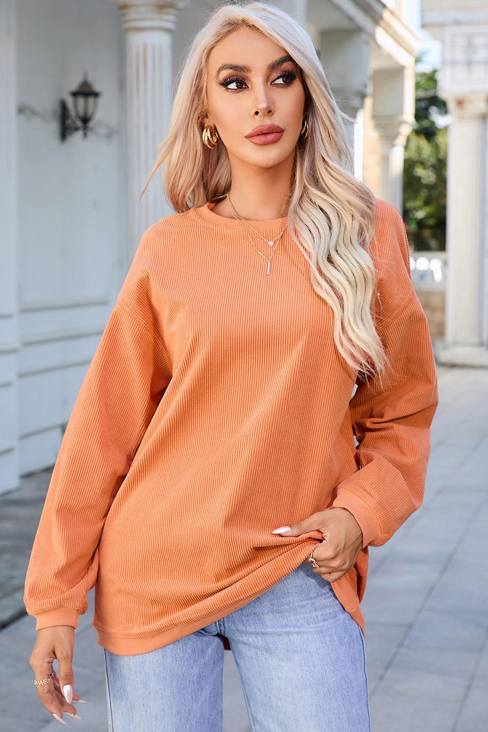 Orange JOLENE Ribbed Corded Oversized Sweatshirt - L & M Kee, LLC