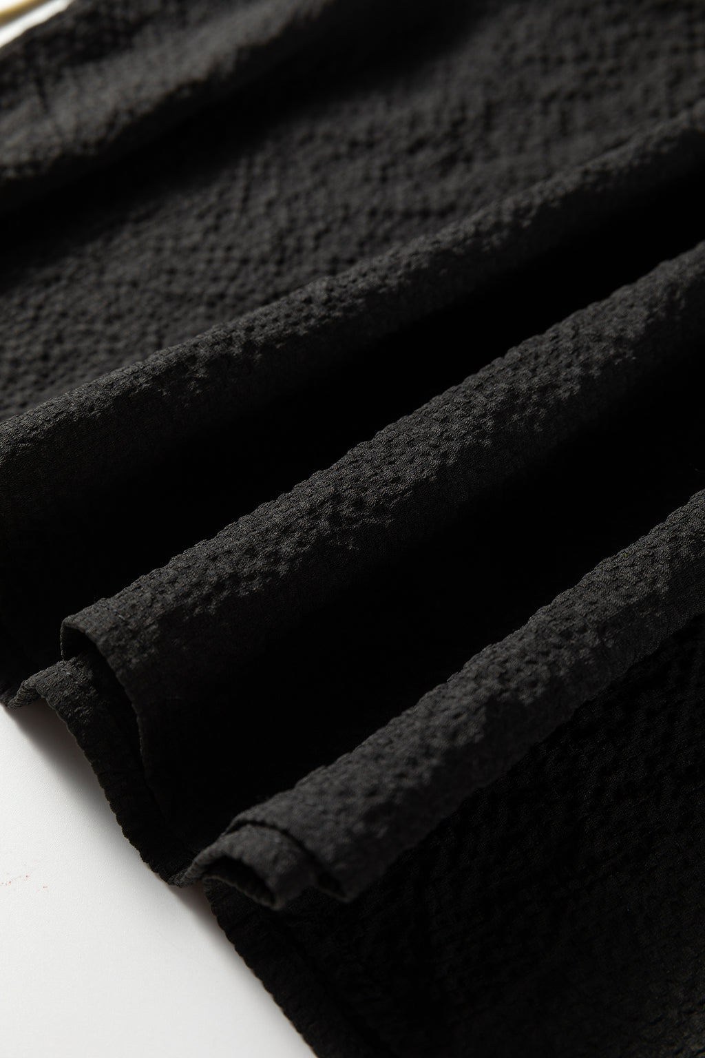 Black Color Block Patchwork Detail V Neck Textured Long Sleeve Blouse