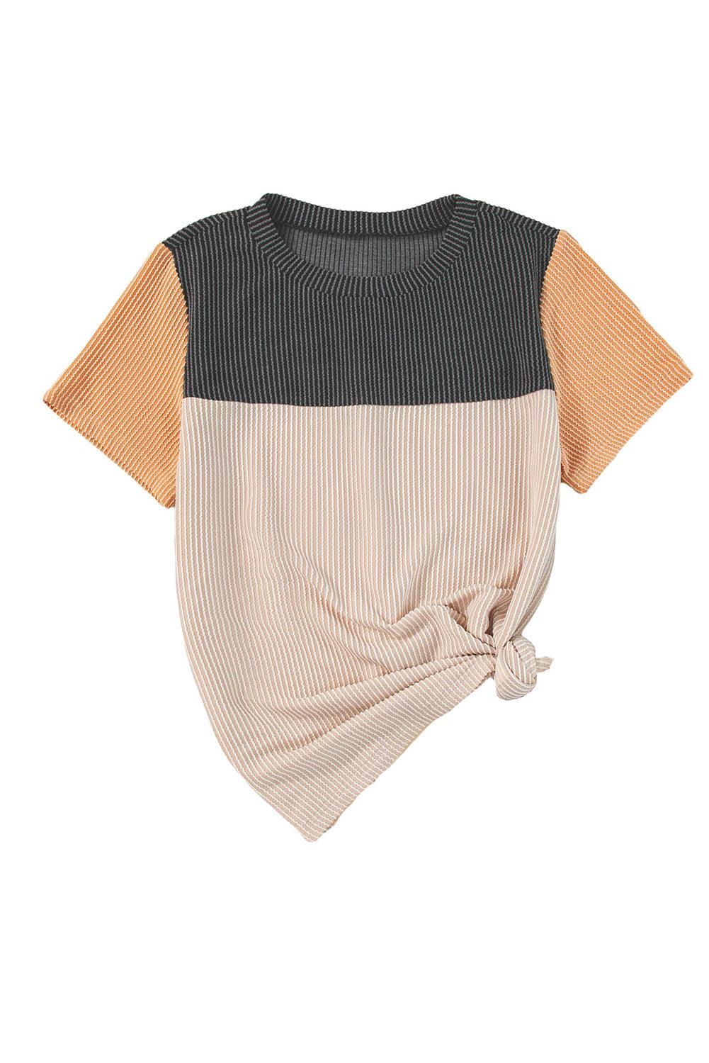 Black Rib Textured Colorblock T Shirt - L & M Kee, LLC