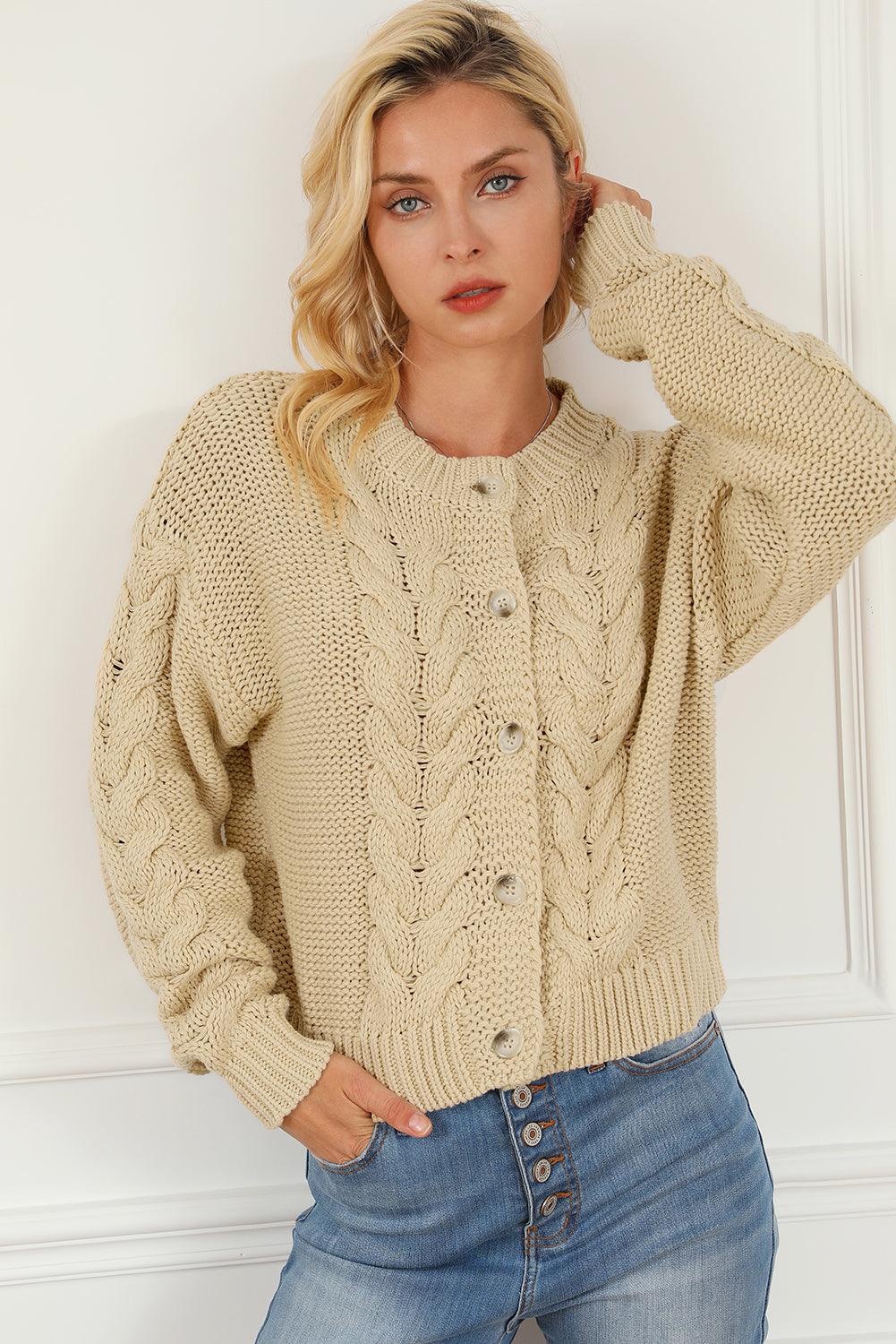 Apricot Cable Knit Buttoned Cardigan - L & M Kee, LLC